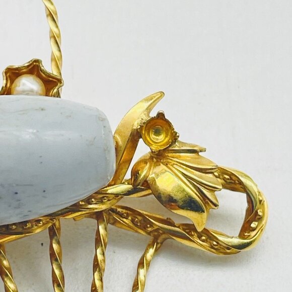 Vintage DCE Flower Basket Brooch 1/20 14k GF Rhinestones Seed Pearls READ - Picture 6 of 8